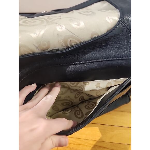 Brighton Black Leather Crossbody Bag Embossed Croc Organizer Silver Clasp - Picture 7 of 15